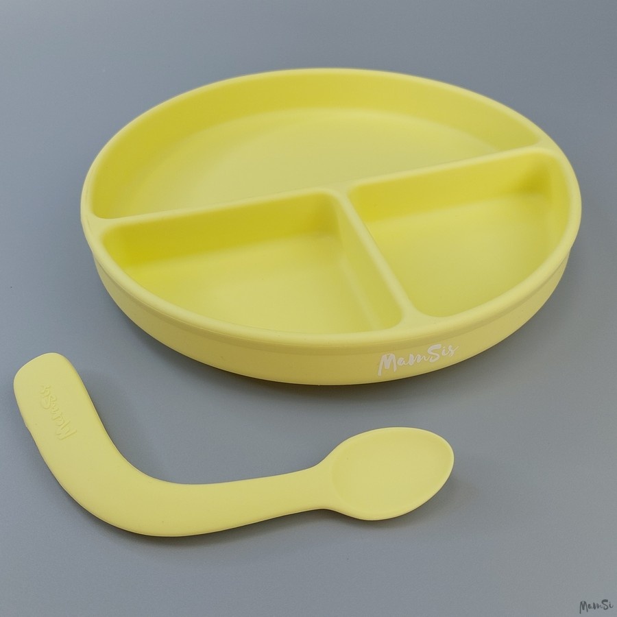 Секционная тарелка  с ложечкой из пищевого силикона  | Mam-si.ru - силиконовые бусы, грызунки, слингобусы